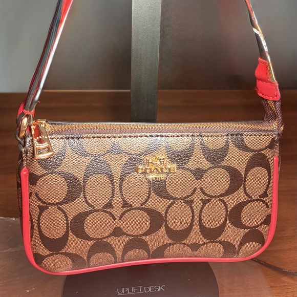Coach Handbags - Coach Signature Canvas Shoulder Bag with Red Trim nwot